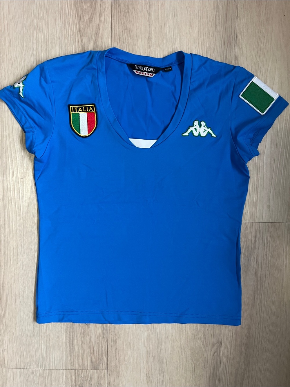Kappa Vintage Y2K Italia Blue V-Neck Women's Jersey Top